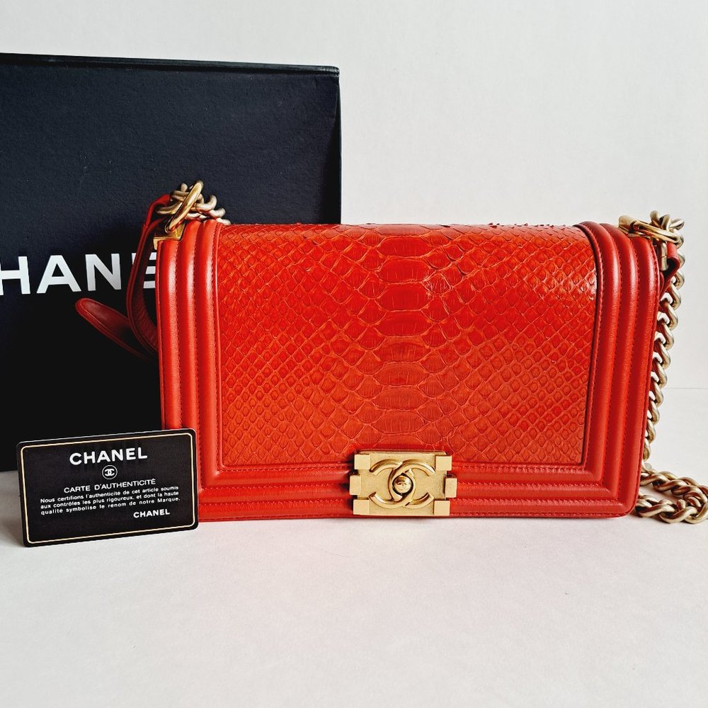 Chanel Red Python Medium Boy Flap Bag